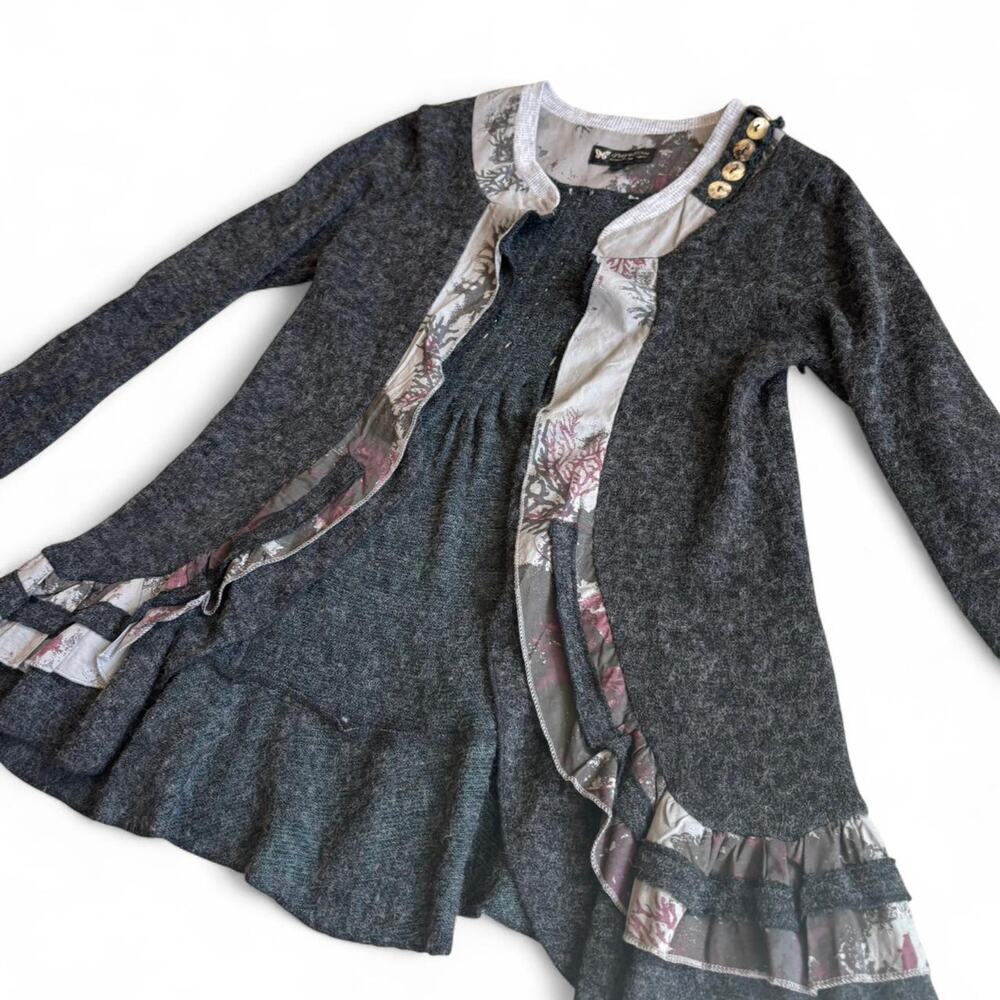 Y2K Whimsy Goth Grey Ruffle Cardigan – Fairycore Button Detail S - Picture 5 of 8